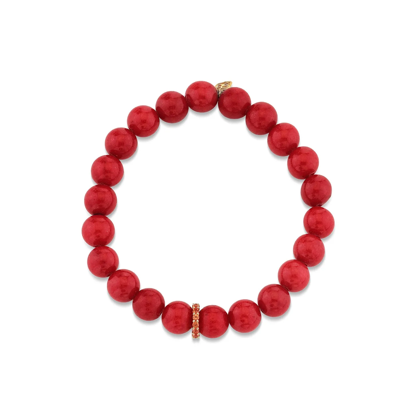Gold & Orange Sapphire Rondelle on Red Jade