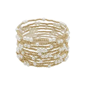 Gold Beaded & Pearl Set Of 10 Bracelets