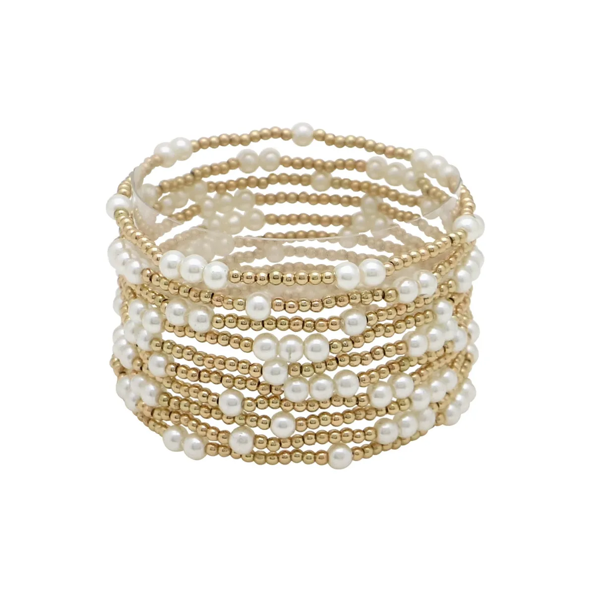 Gold Beaded & Pearl Set Of 10 Bracelets