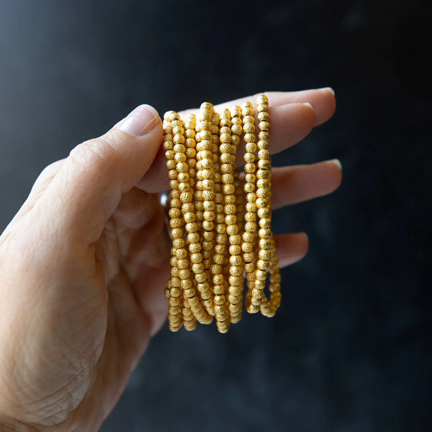 Gold Beaded Bracelets-4mm, Textured