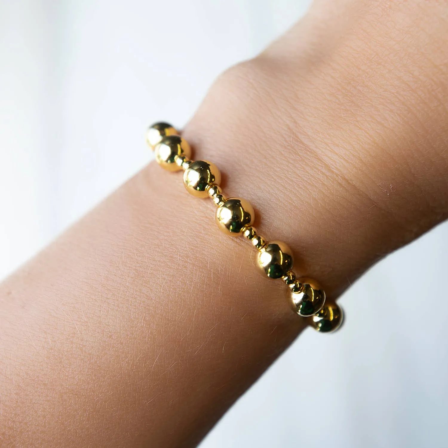 Gold Beaded Bracelets-Duo, Smooth, Stretch
