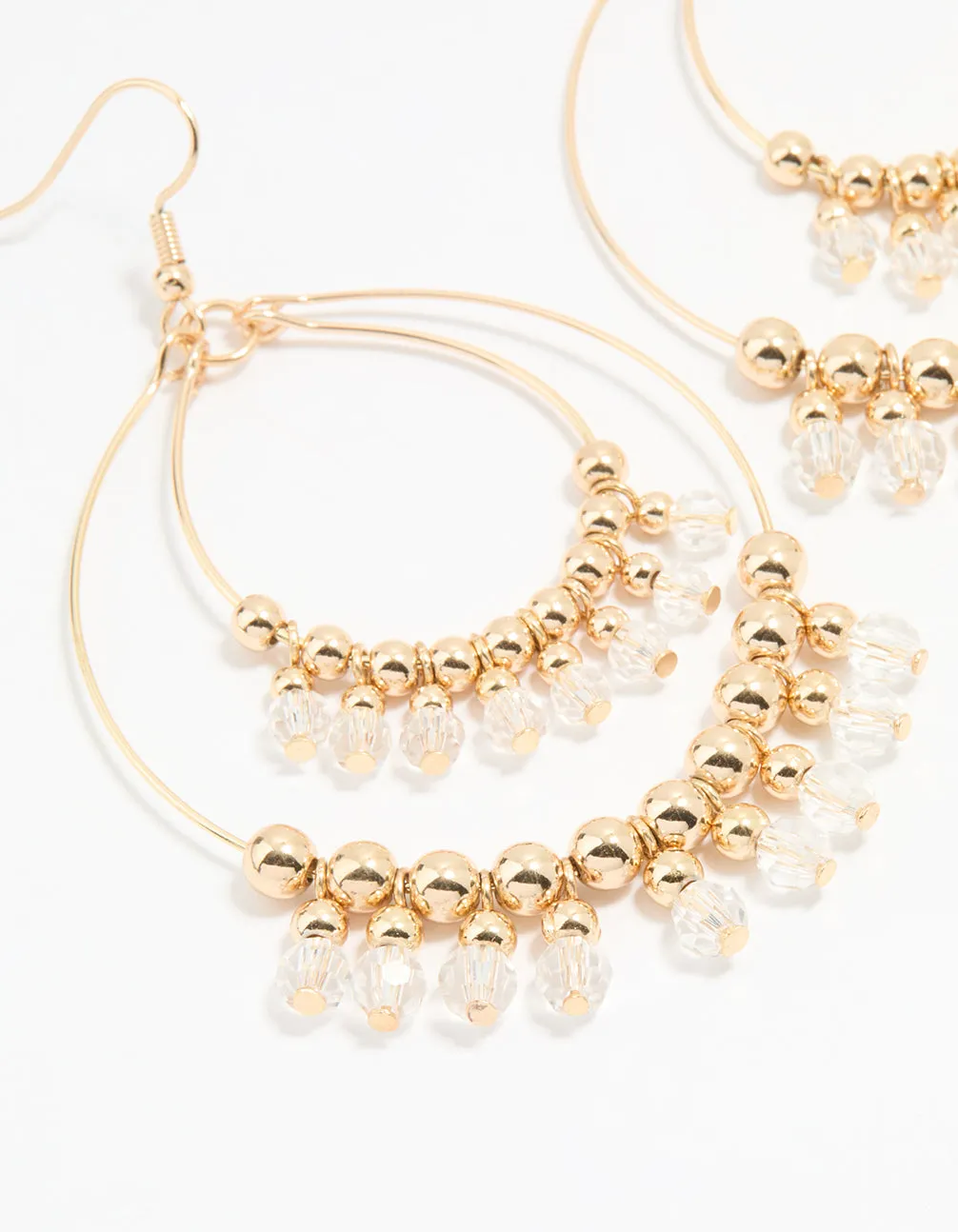 Gold Beaded Diamante Boho Hoop Earrings