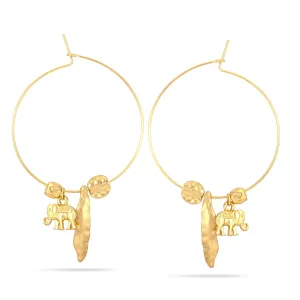 GOLD ELEPHANT CHARMS HOOP  EARRINGS #HNE88457YGD (TG16)