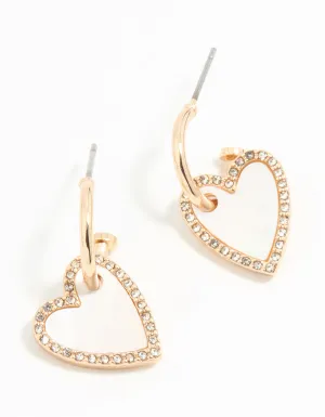 Gold Heart Drop Huggie Earrings