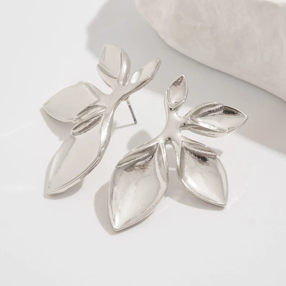 Gold Silver Tone Layered Leaf Earrings Stud Earrings
