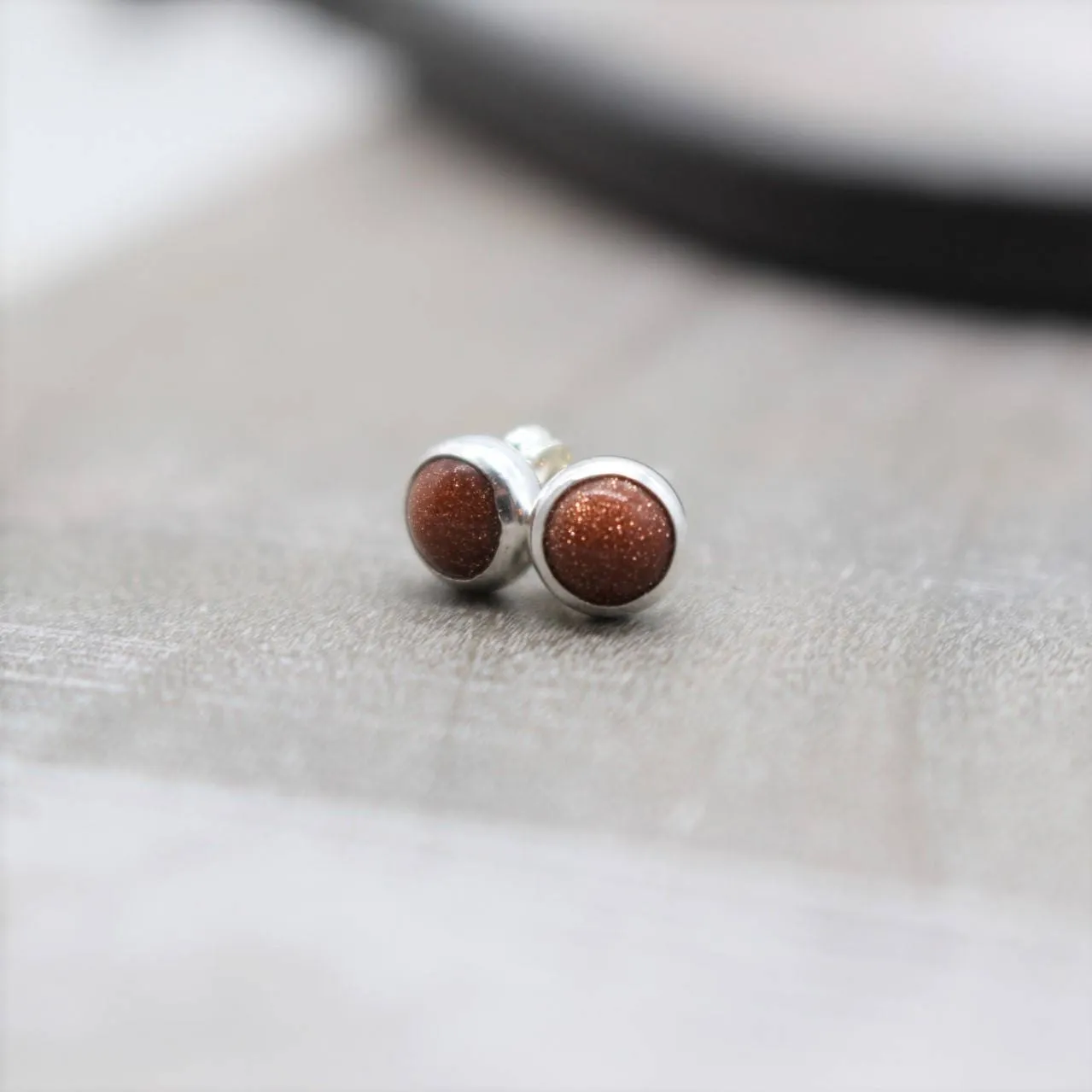Goldstone Sterling Silver Stud Earrings