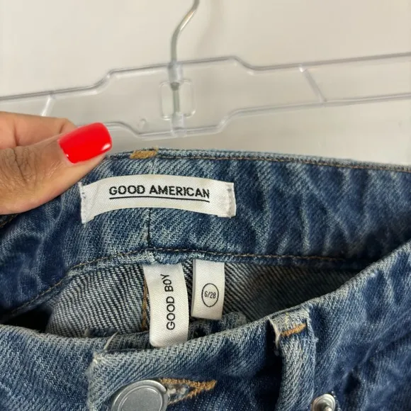Good American Good Boy High Waisted Chewed Hem Boyfriend Jeans Size 28