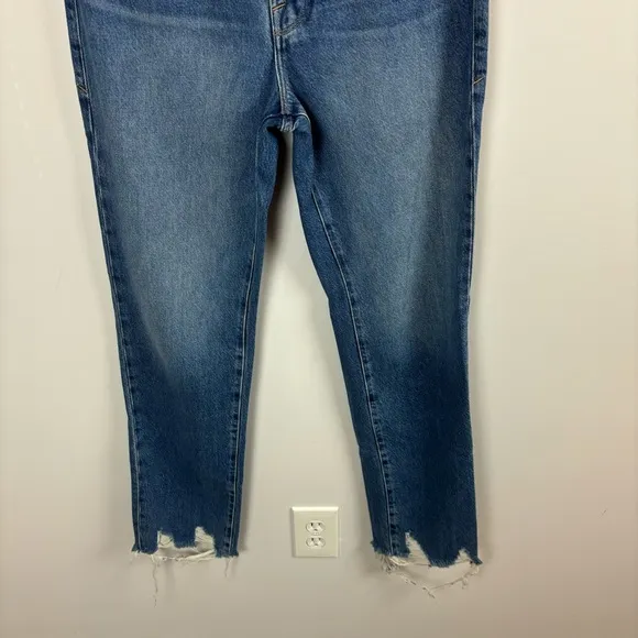 Good American Good Boy High Waisted Chewed Hem Boyfriend Jeans Size 28