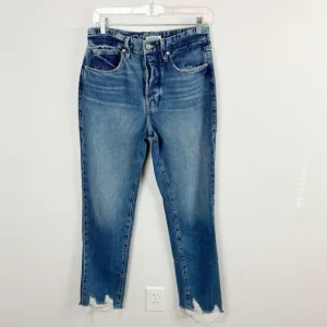 Good American Good Boy High Waisted Chewed Hem Boyfriend Jeans Size 28