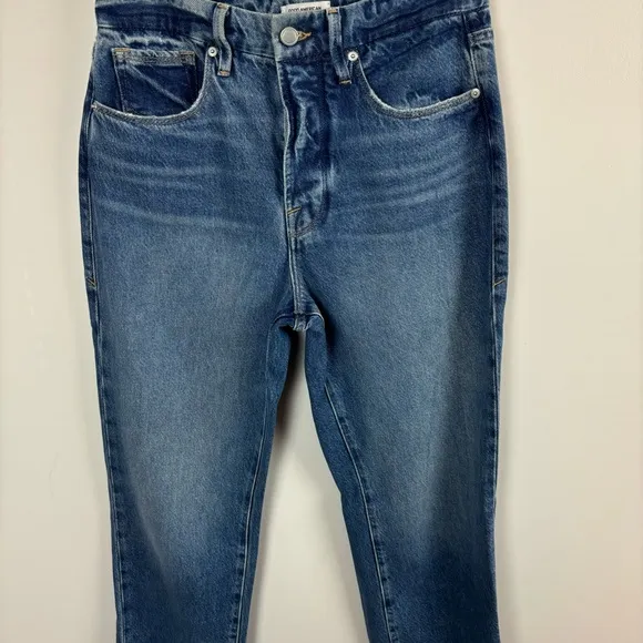 Good American Good Boy High Waisted Chewed Hem Boyfriend Jeans Size 28
