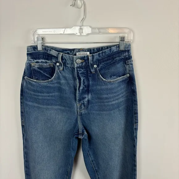 Good American Good Boy High Waisted Chewed Hem Boyfriend Jeans Size 28