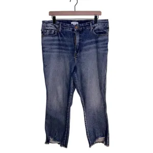 GOOD AMERICAN straight leg high rise jeans with raw hemline 16