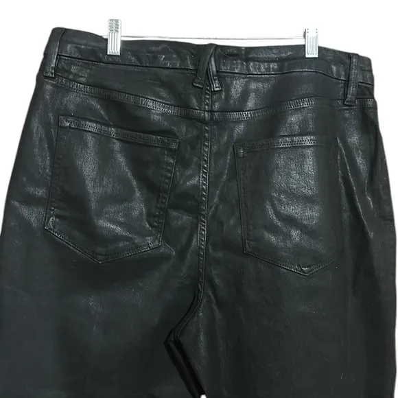 Good American Wax Coated Black Straight Leg Jeans High Waisted Size 16