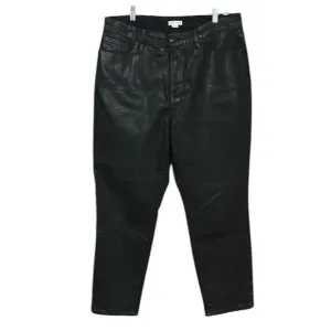 Good American Wax Coated Black Straight Leg Jeans High Waisted Size 16
