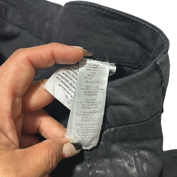 Good American Wax Coated Black Straight Leg Jeans High Waisted Size 16