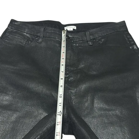 Good American Wax Coated Black Straight Leg Jeans High Waisted Size 16