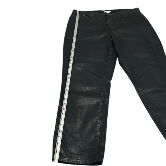 Good American Wax Coated Black Straight Leg Jeans High Waisted Size 16