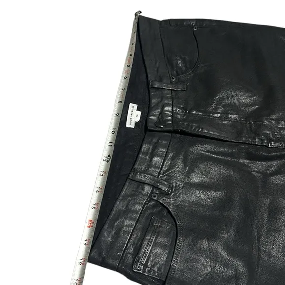Good American Wax Coated Black Straight Leg Jeans High Waisted Size 16