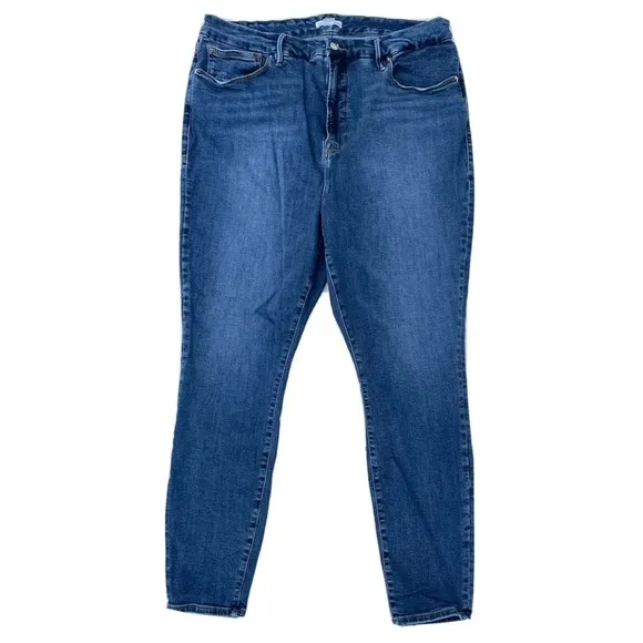 Good American Womens Good Legs Deep V High Waisted Jeans Blue609 Size 22