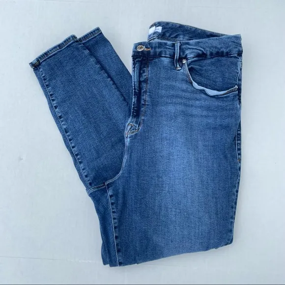 Good American Womens Good Legs Deep V High Waisted Jeans Blue609 Size 22