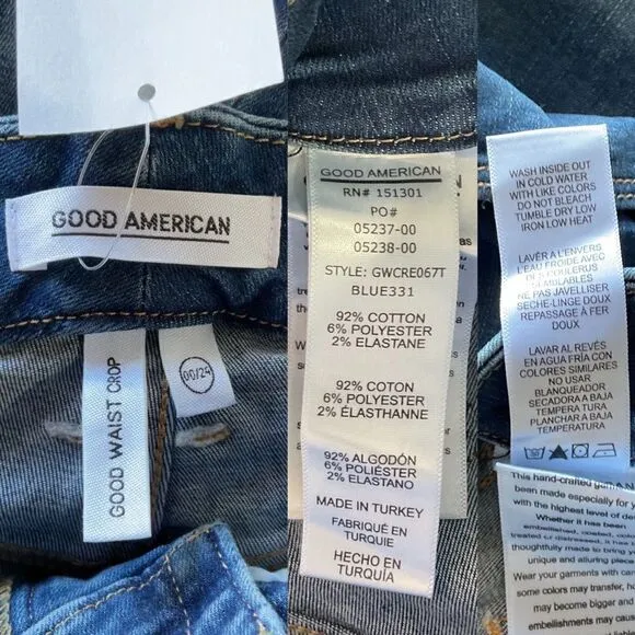 Good American Good Waist Raw Hem Ankle Skinny Jeans 00 24
