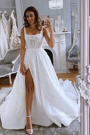 Gorgeous Ball Gown Square Neck Lace Appliques Wedding Dresses, MW1066