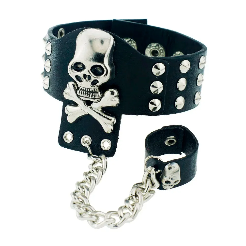 Gothic Skeleton Skull Chain Link Rock Rivet  Cuff