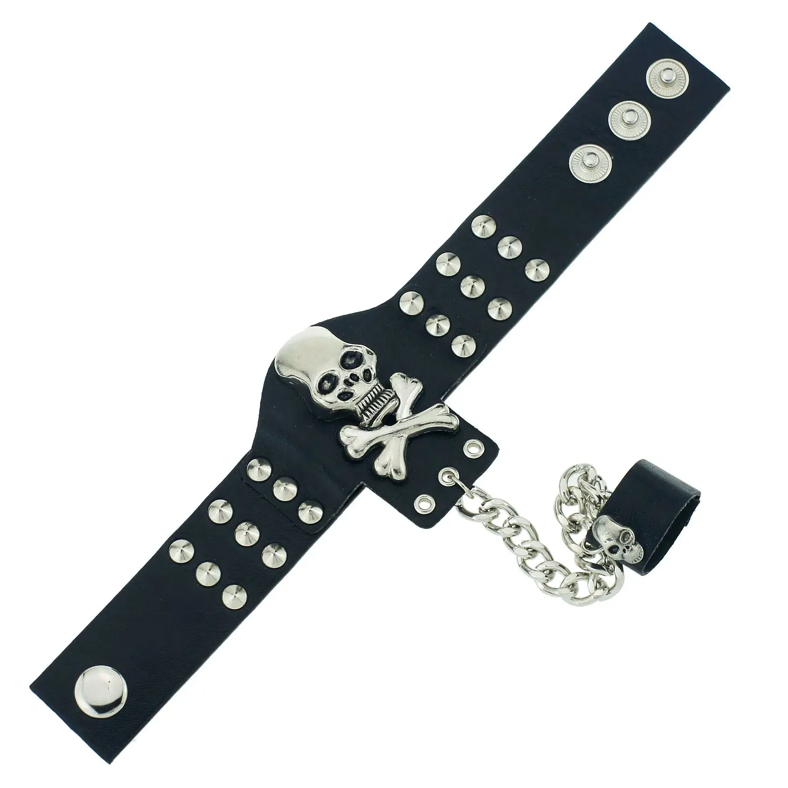 Gothic Skeleton Skull Chain Link Rock Rivet  Cuff