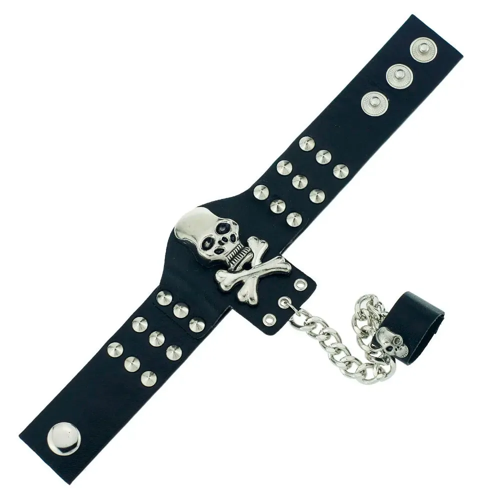 Gothic Skeleton Skull Chain Link Rock Rivet  Cuff