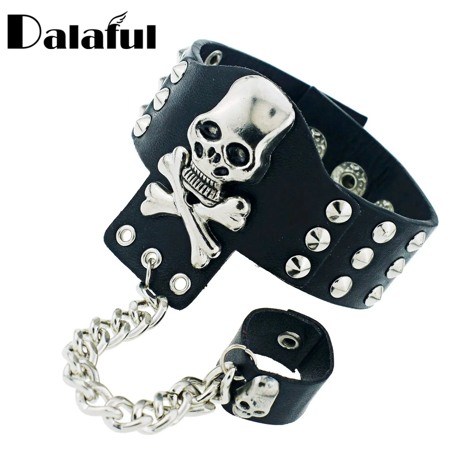 Gothic Skeleton Skull Chain Link Rock Rivet  Cuff