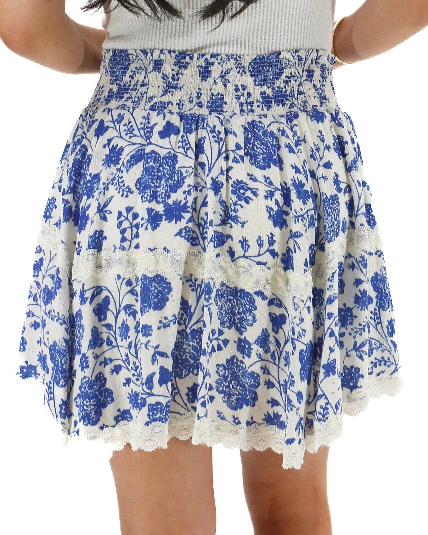Grace and Lace Tiered Lace Ruffle Skort in Toile Print