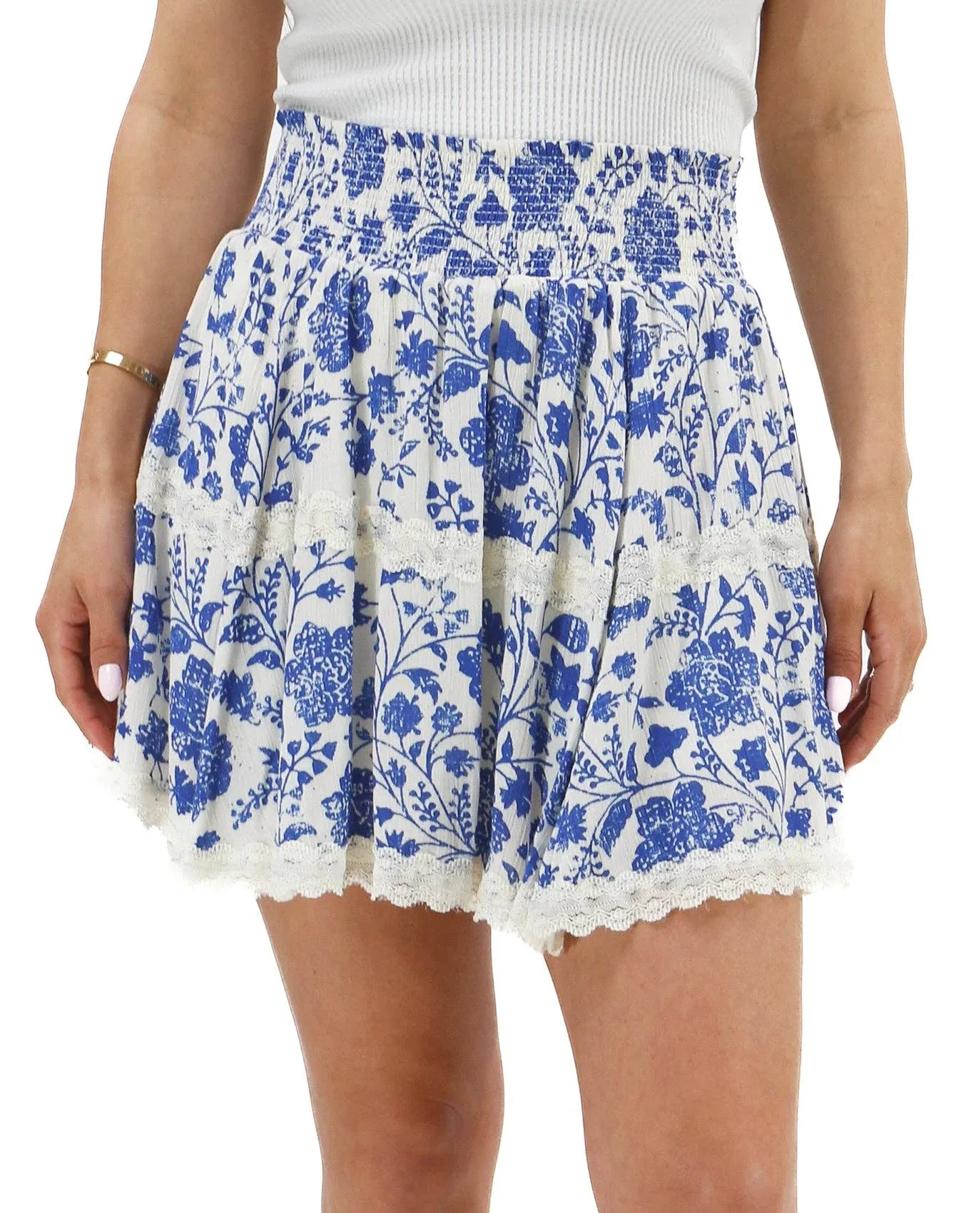 Grace and Lace Tiered Lace Ruffle Skort in Toile Print