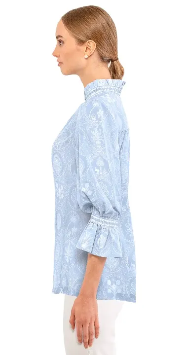 Gretchen Scott Designs Ruffleneck Tunic - Circle of Love - Periwinkle/White