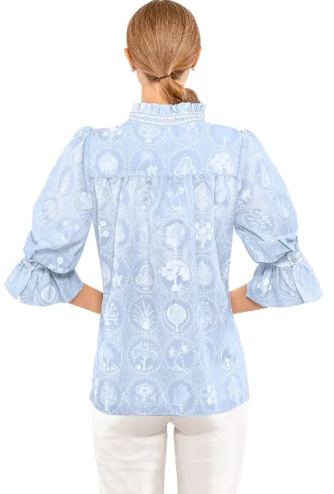 Gretchen Scott Designs Ruffleneck Tunic - Circle of Love - Periwinkle/White