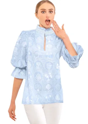 Gretchen Scott Designs Ruffleneck Tunic - Circle of Love - Periwinkle/White
