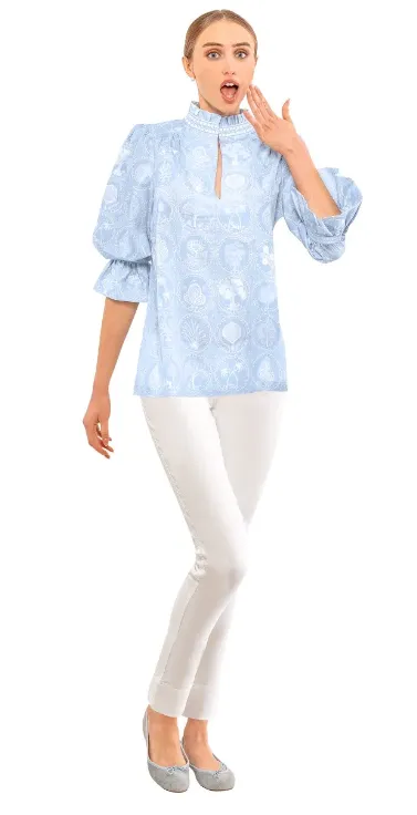 Gretchen Scott Designs Ruffleneck Tunic - Circle of Love - Periwinkle/White