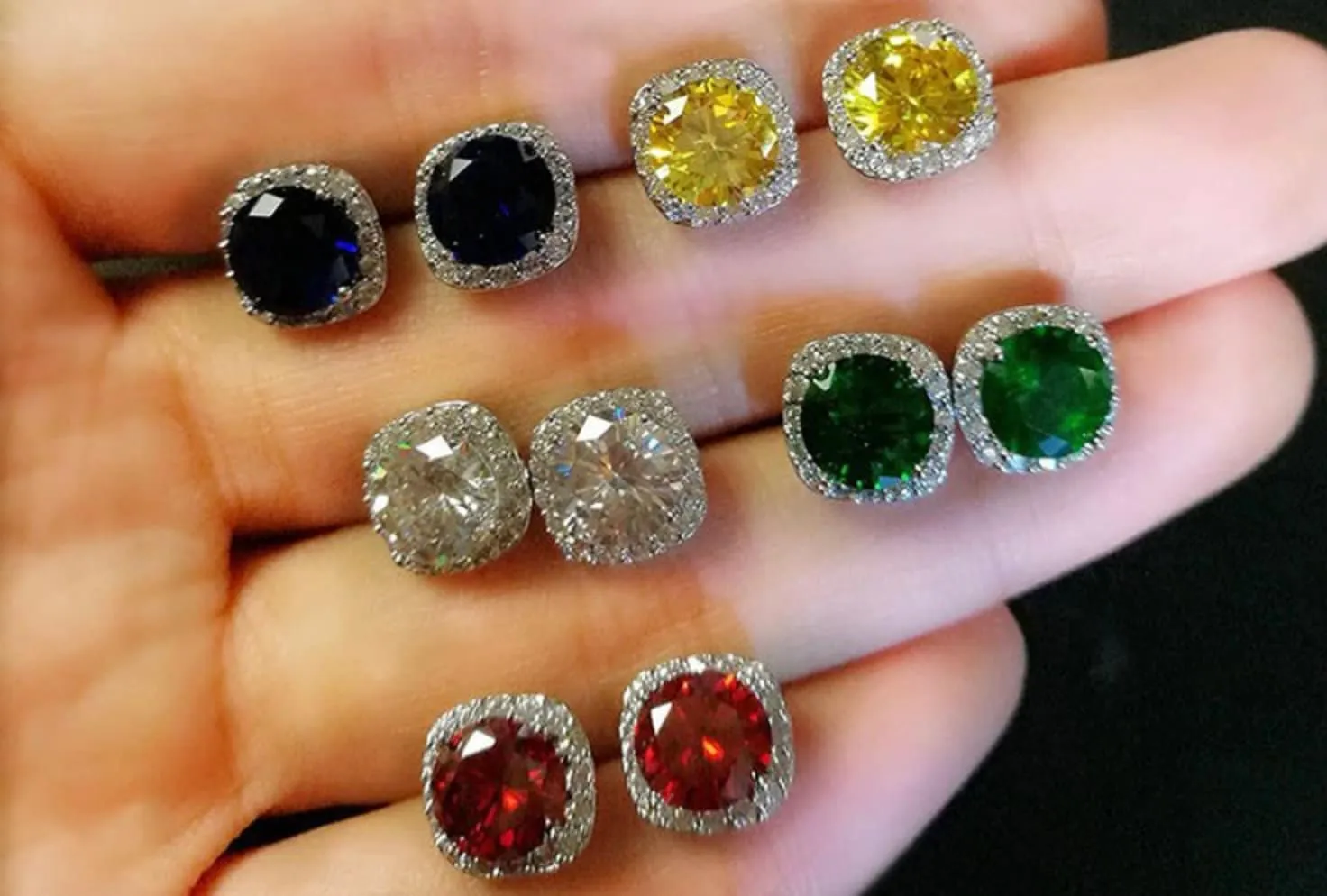 Halo Ear Studs | Green Ear Studs | Yellow Diamond Ear Studs | Red Diamonds Ear Studs | Green Diamond Ear Studs | Stud Earrings | Ear Studs