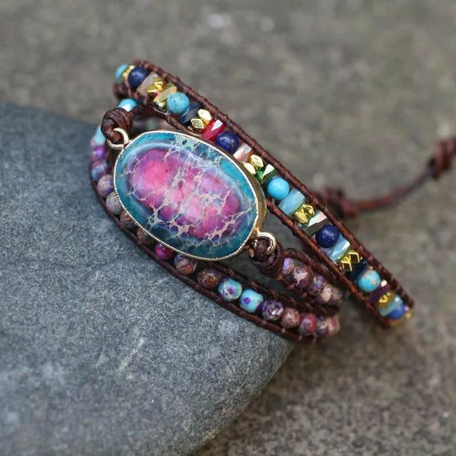 Handmade Boho Colorful Natural Stone Bracelet