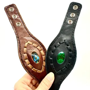 Handmade genuine leather wallet bracelets/ cuffs with gemstone (6 pack/ $17 ea.)