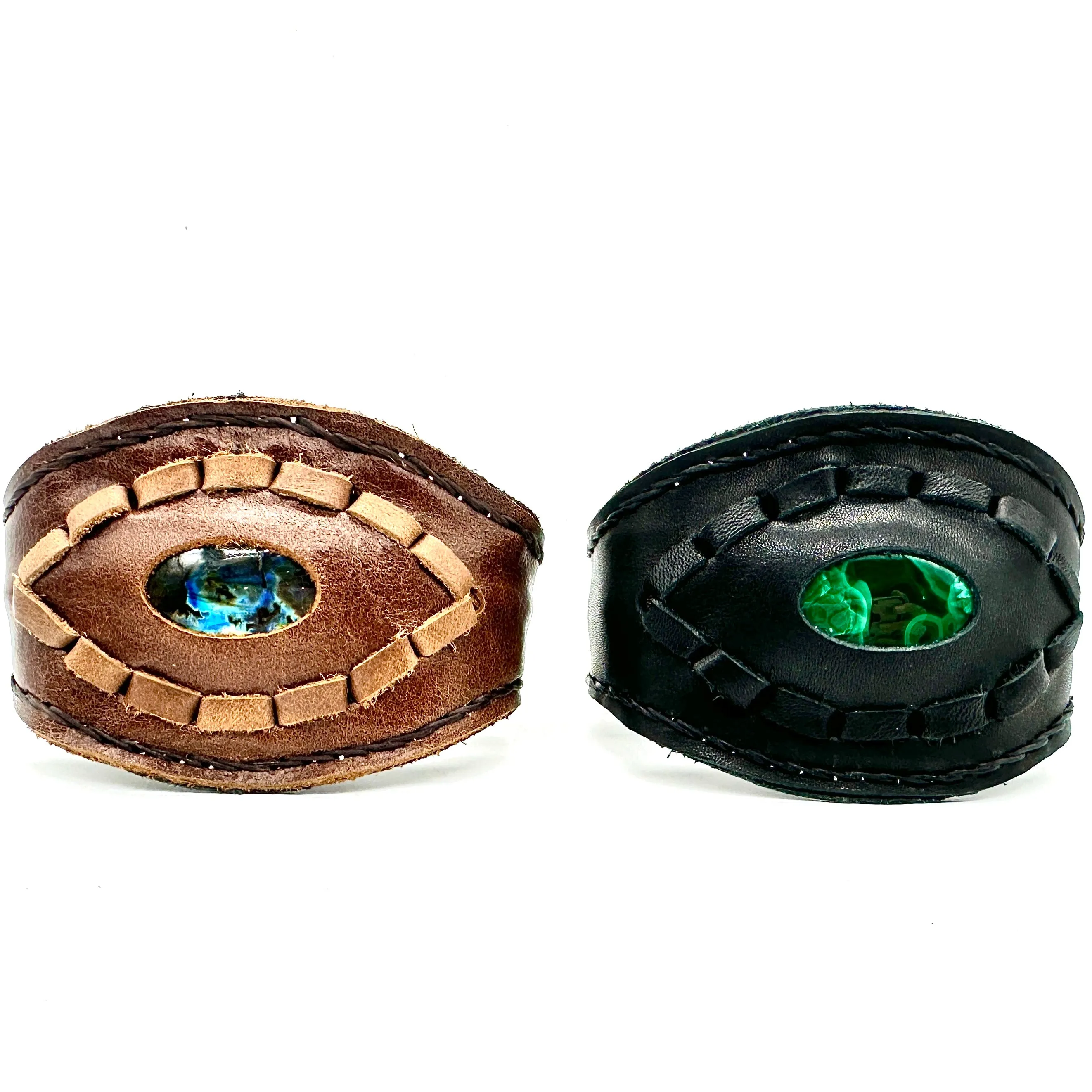 Handmade genuine leather wallet bracelets/ cuffs with gemstone (6 pack/ $17 ea.)