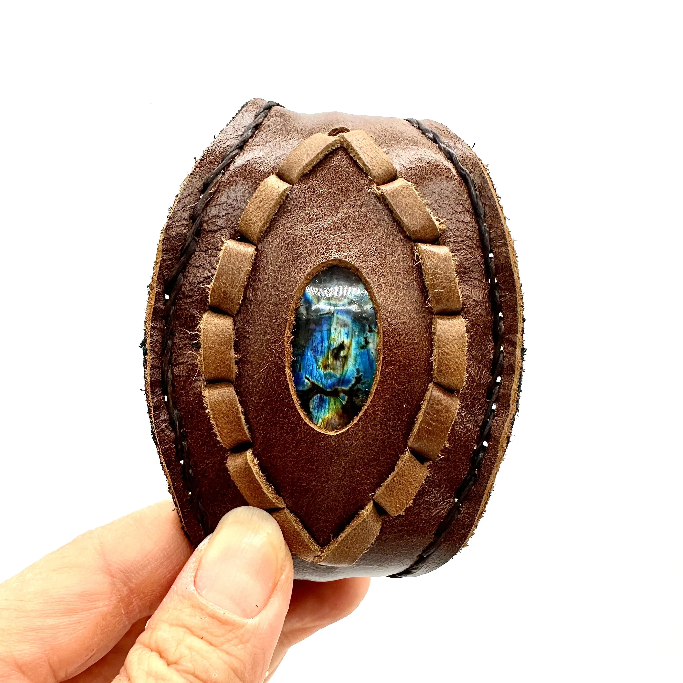 Handmade genuine leather wallet bracelets/ cuffs with gemstone (6 pack/ $17 ea.)
