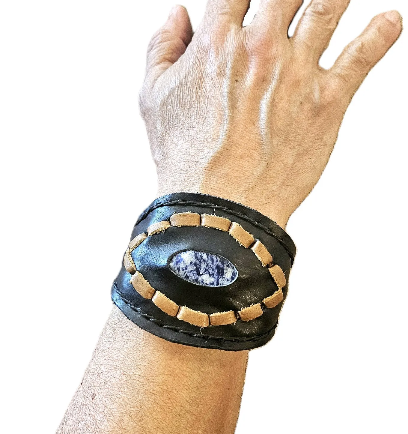 Handmade genuine leather wallet bracelets/ cuffs with gemstone (6 pack/ $17 ea.)