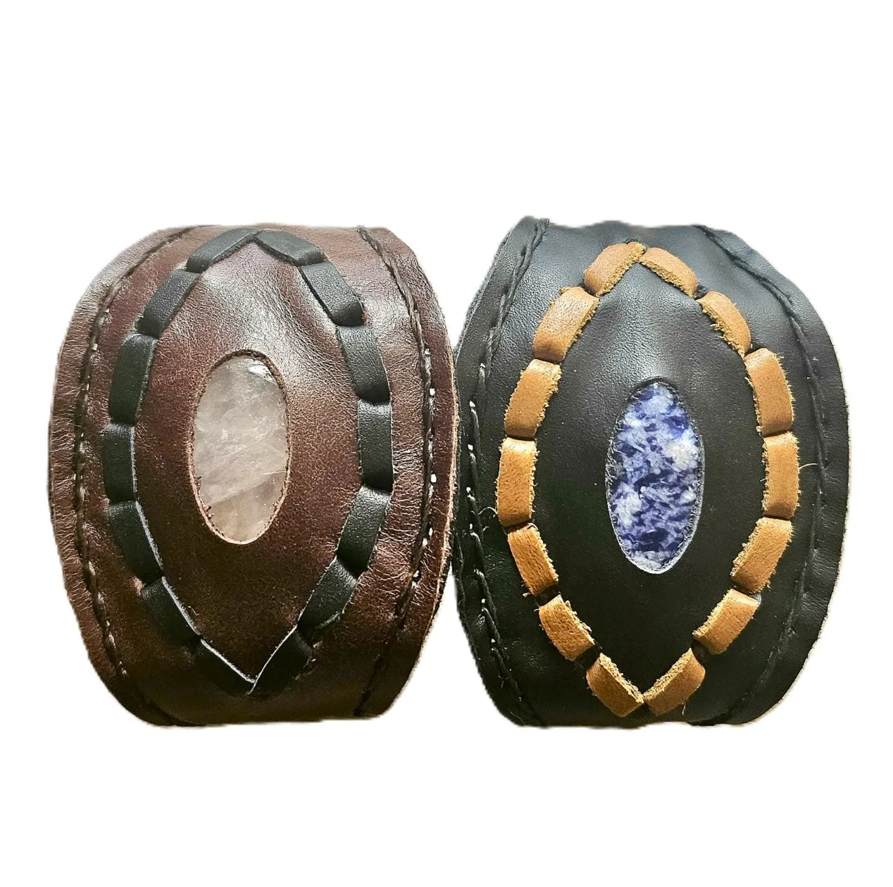 Handmade genuine leather wallet bracelets/ cuffs with gemstone (6 pack/ $17 ea.)
