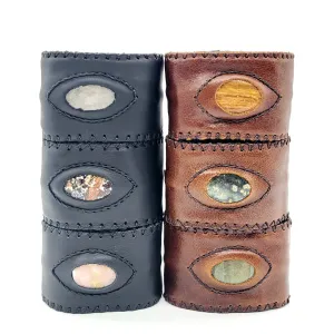 Handmade genuine leather wallet bracelets/ cuffs with gemstone (6 pack/ $ 17ea.)