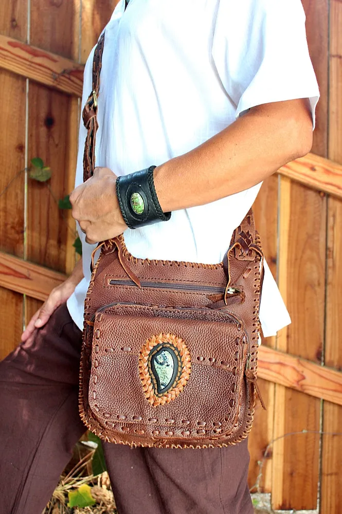 Handmade genuine leather wallet bracelets/ cuffs with gemstone (6 pack/ $ 17ea.)