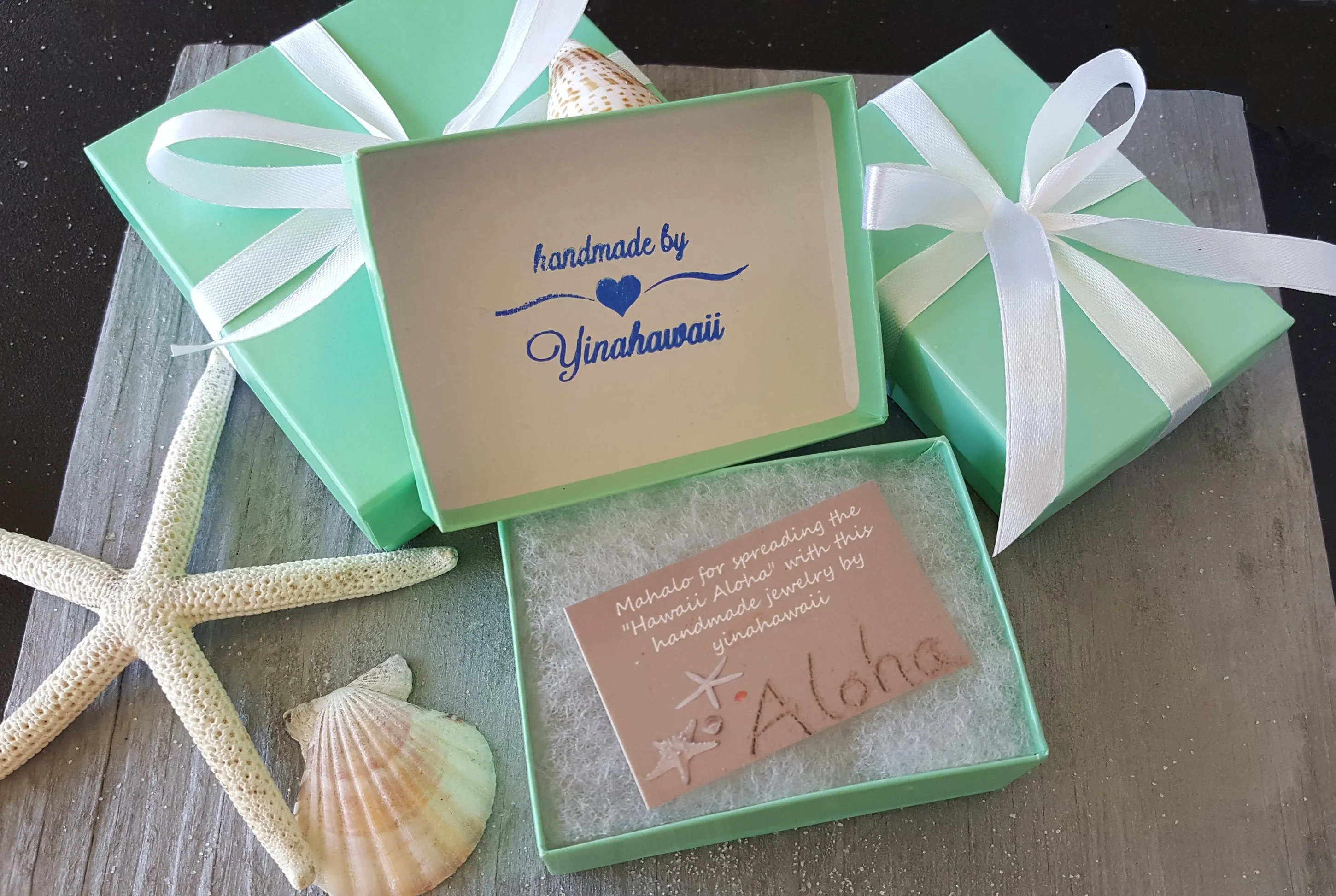 Handmade in Hawaii, wire wrapped ocean wave blue sea glass necklace, Sea glass jewelry, gift box