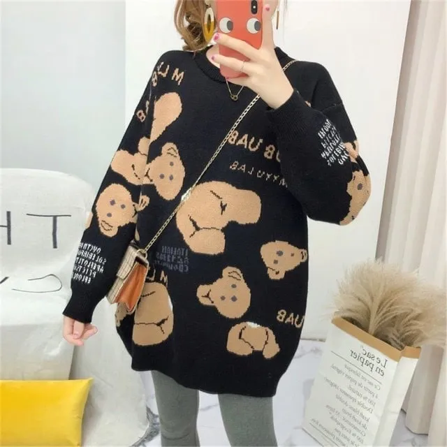 Harajuku Cartoon Cat Print Sweater