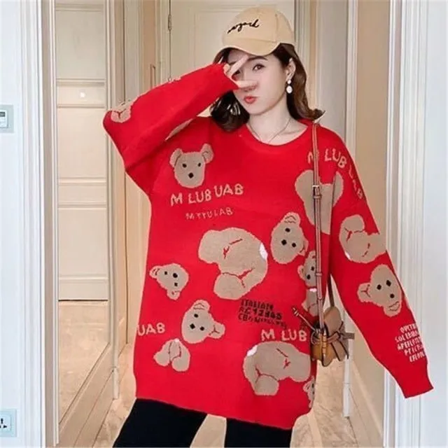 Harajuku Cartoon Cat Print Sweater