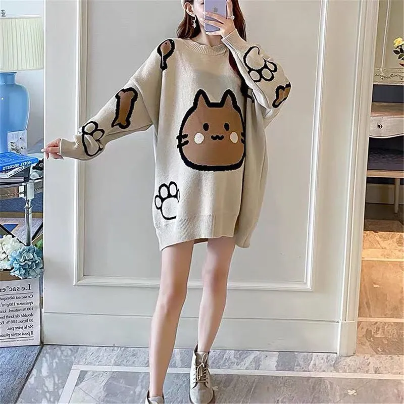 Harajuku Cartoon Cat Print Sweater
