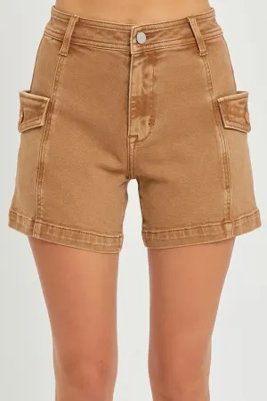 Havanah High Rise Cargo Shorts - Cocoa